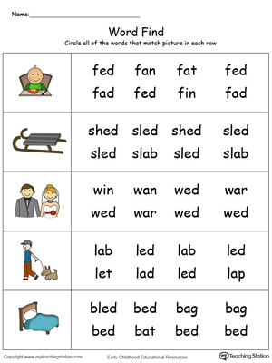 Free picture word find ed words in color