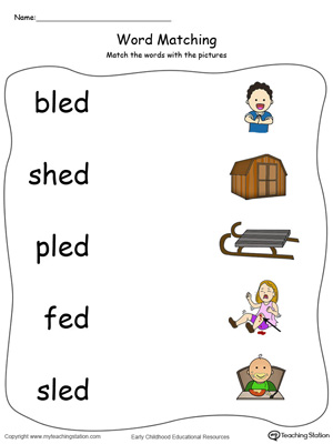 Free ed word family picture match in color