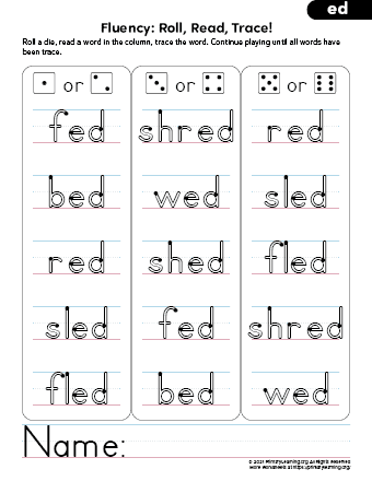 Ed word family worksheets printables