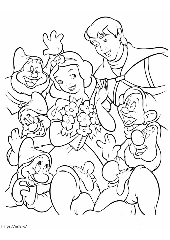 Blancanieves el principe y los siete enanitos para colorear