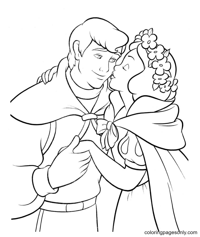 Snow white kisses the prince coloring page