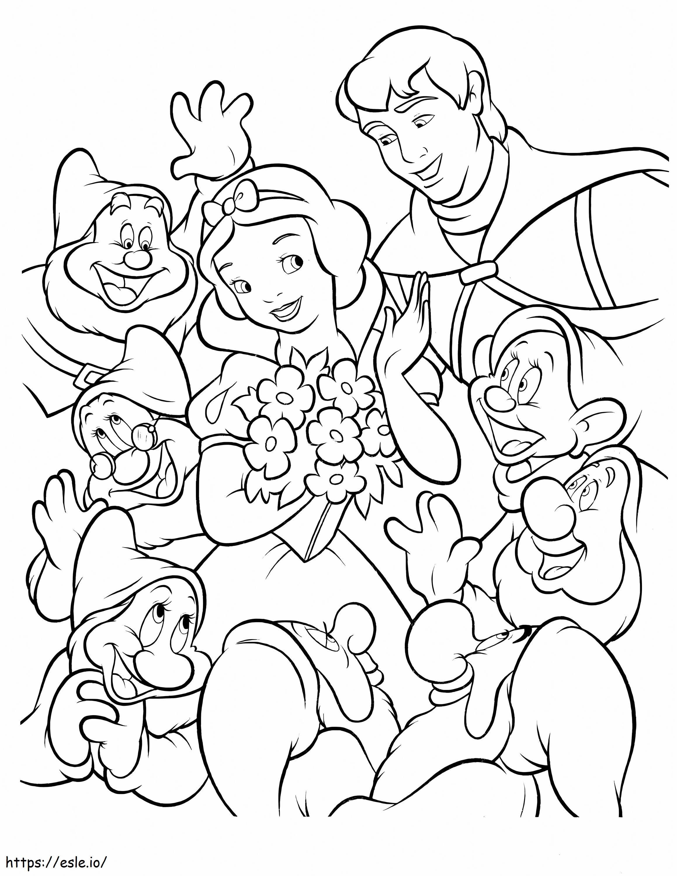Blancanieves el principe y los siete enanitos para colorear