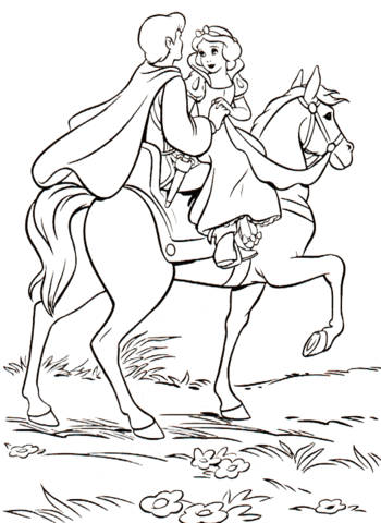 Dibujo de el principe y blancanieves montando a caballo para colorear dibujos para colorear imprimir gratis