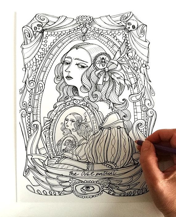 Coloring page the oval portrait edgar allan poe instant