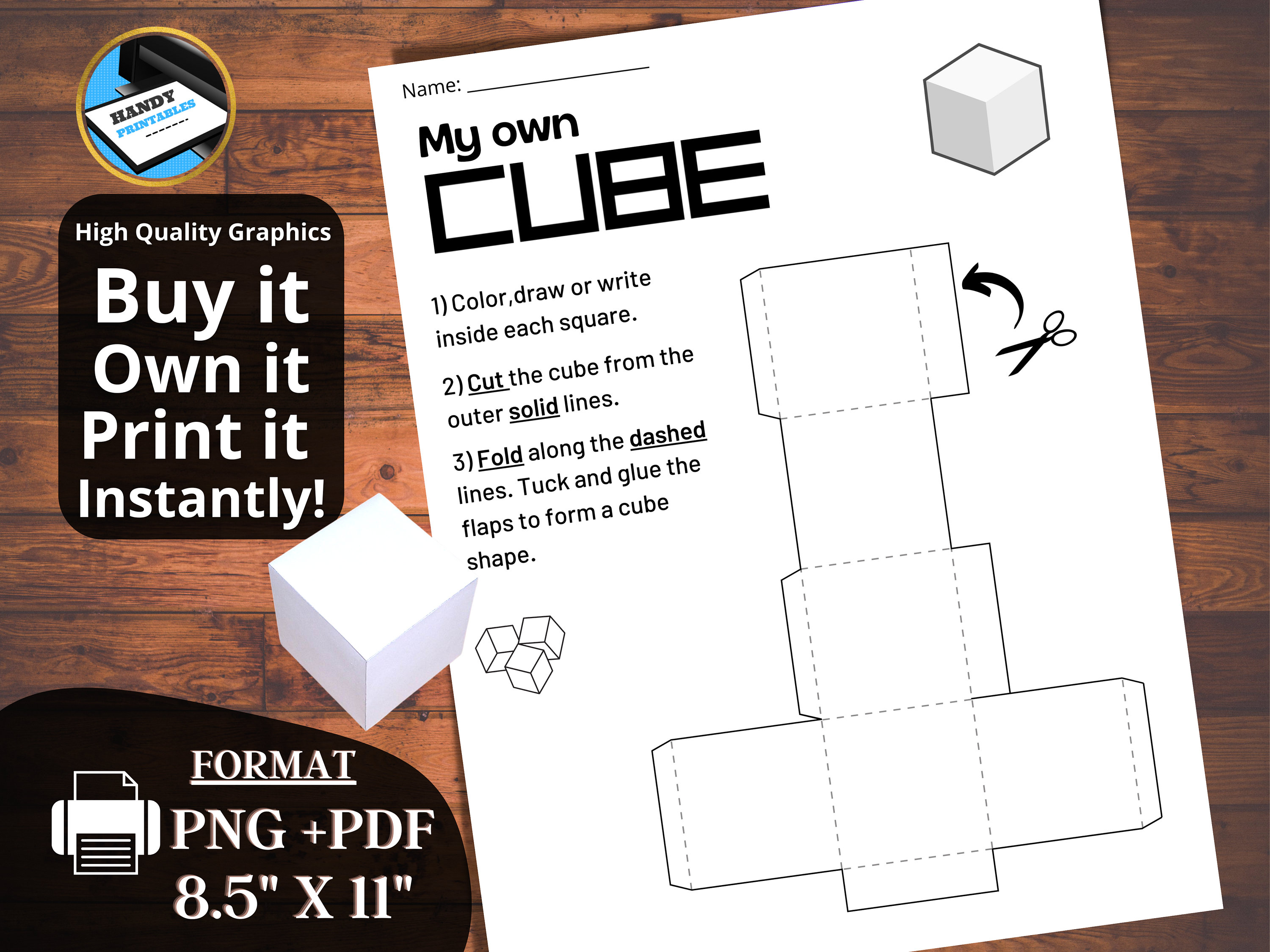 D paper box template small cube template d shape printable d shape cutout activity paper cube template pdf png instant download
