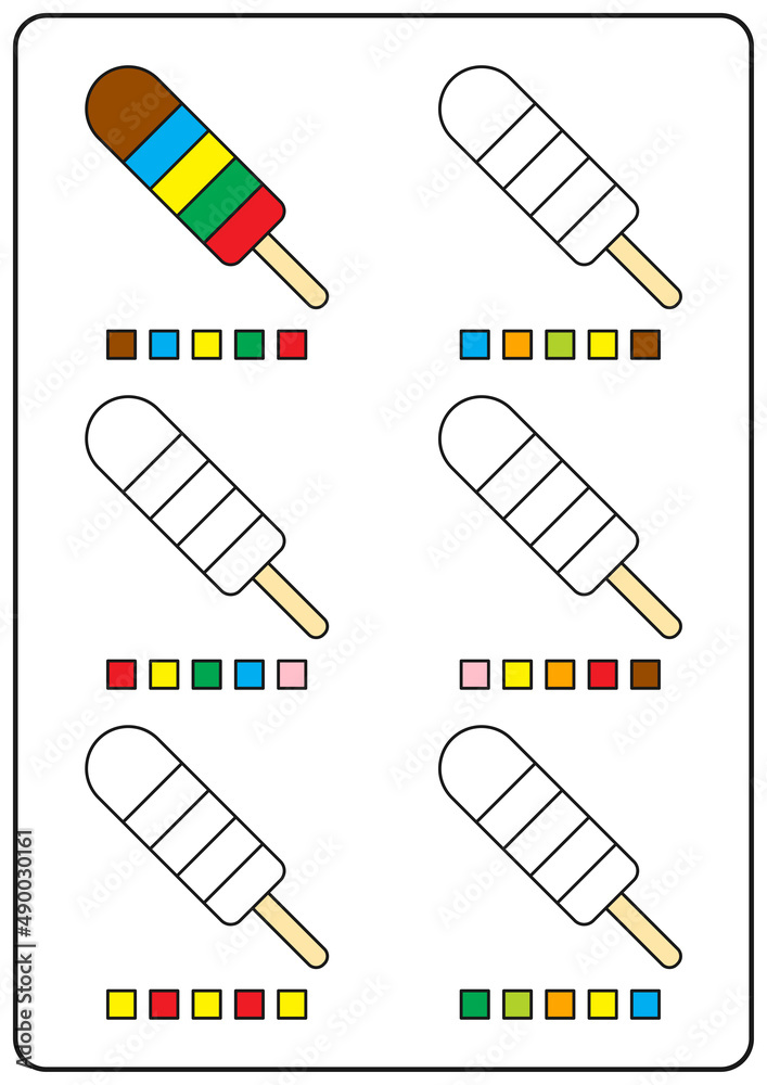 Coloring pages educational games for children preschool activities printable worksheets simple cartoon vector illustration of colorful objects to learn colors coloring ice cream vector