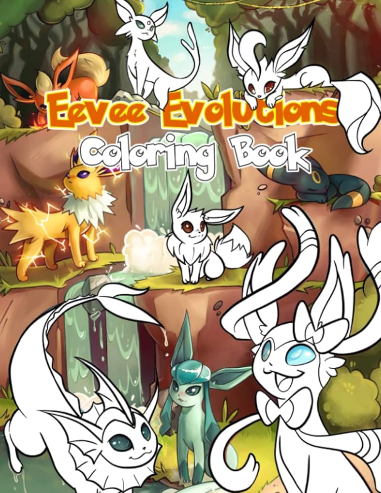 Eeveã coloring book one sided eevee evolution coloring line art to color encourage creativity for kids toddler ages
