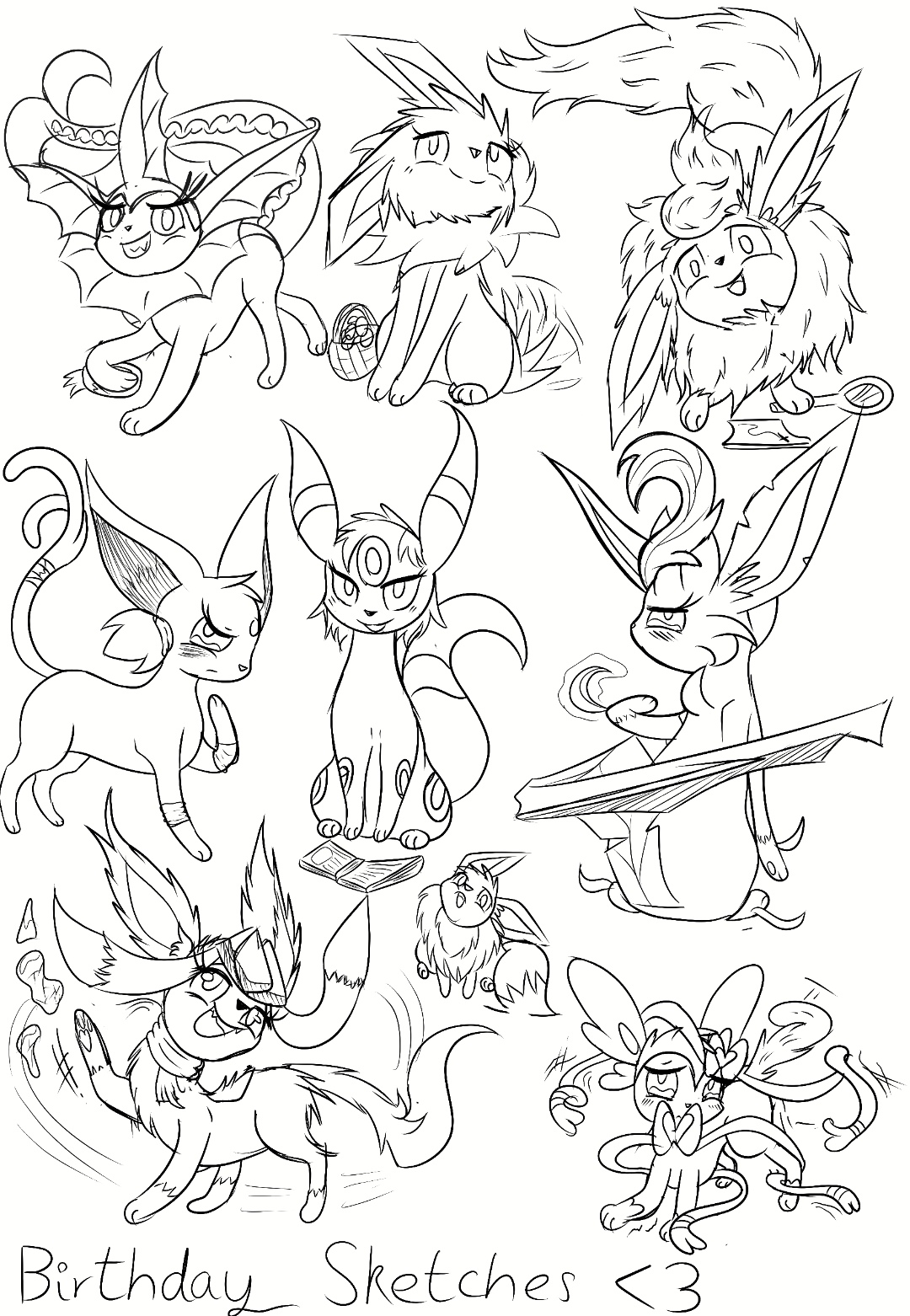 Snowyglaceon on x distorts the original so hopefully this works birthday doodles of my eeveelution characters ð ill fix errors in line