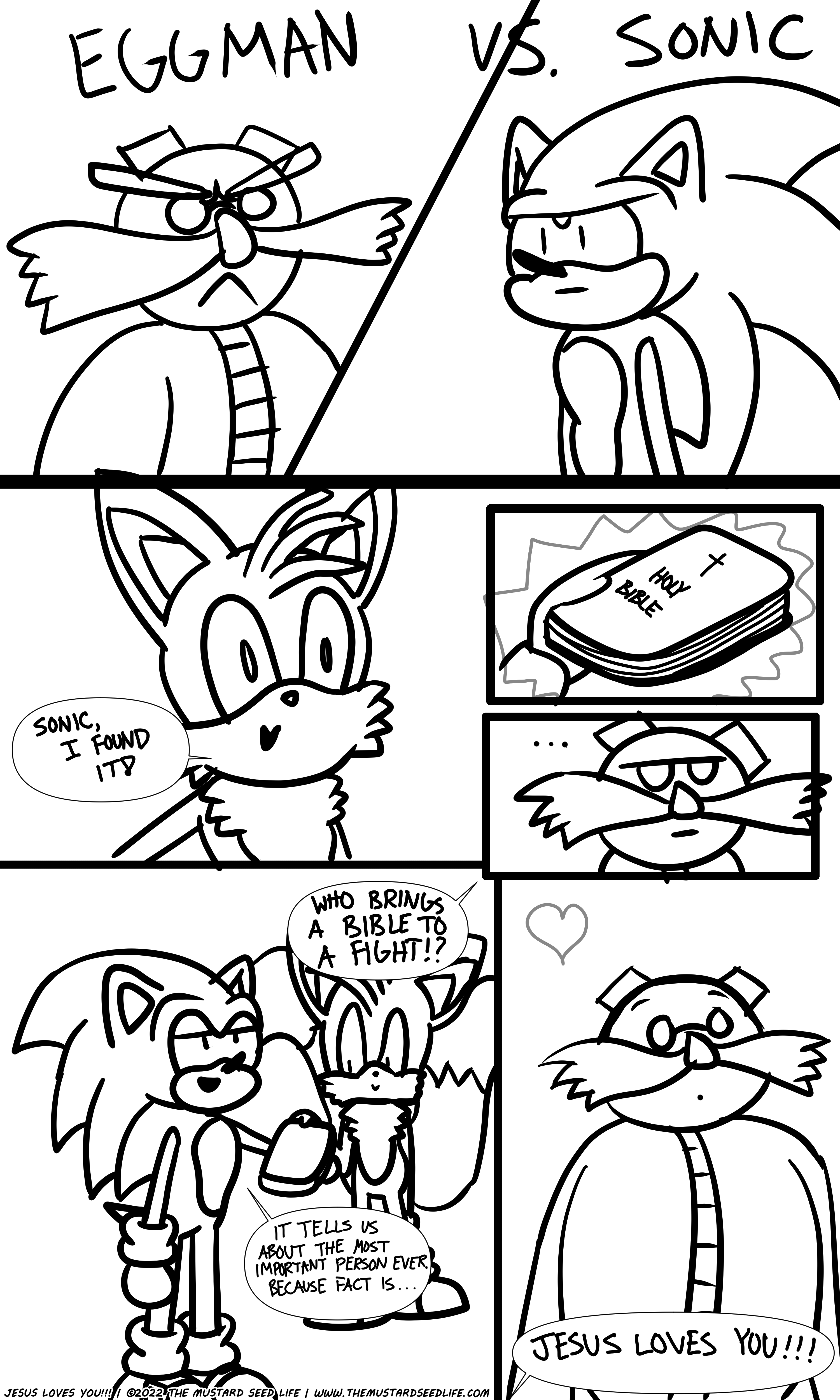 Sonic brings a bible to an eggman battle ic coloring pageline art the mustard seed life