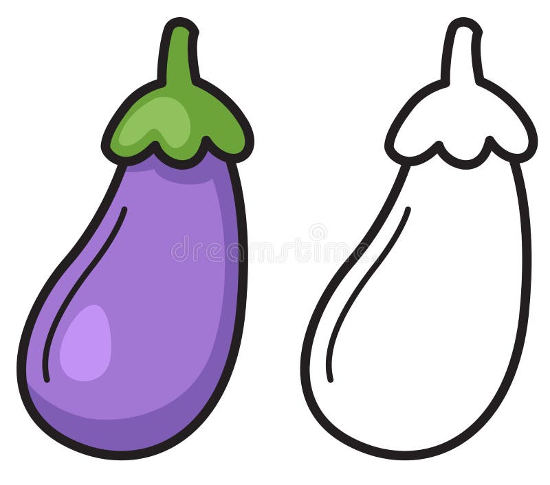 Colorful and black and white eggplant for coloring book stock vector