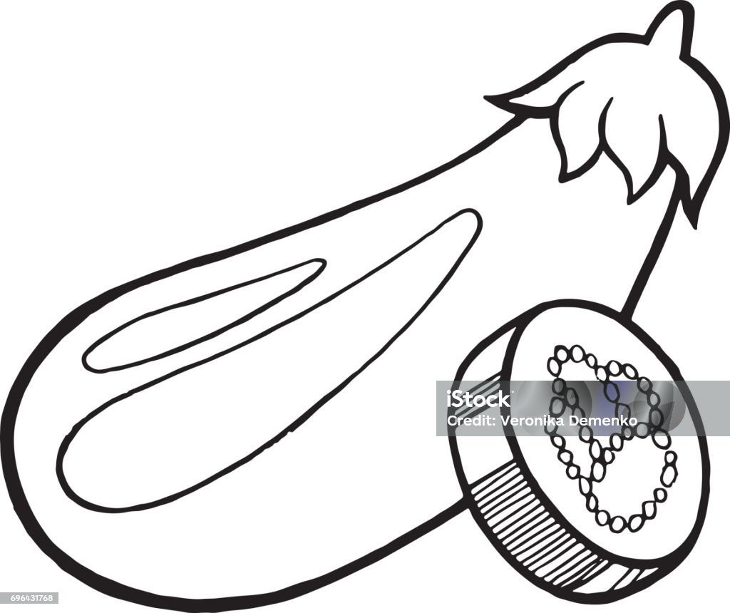 Eggplant black and white hand drawn illustration for adult and children coloring page or book vector art for textile print poster design stock illustration