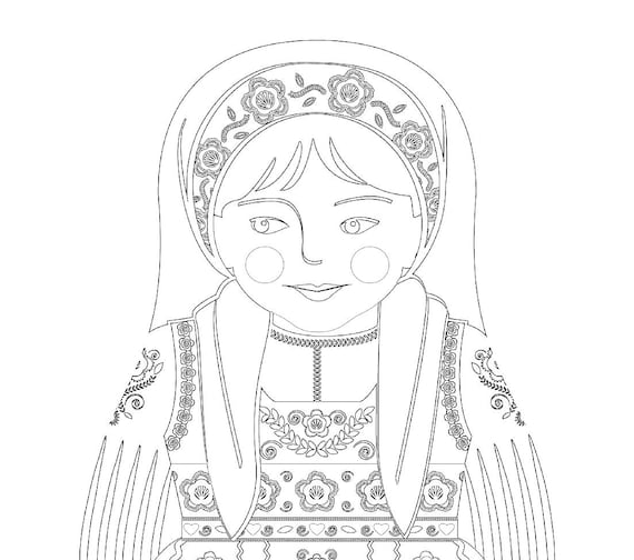 Portuguese coloring sheet printable file traditional folk dress matryoshka doll