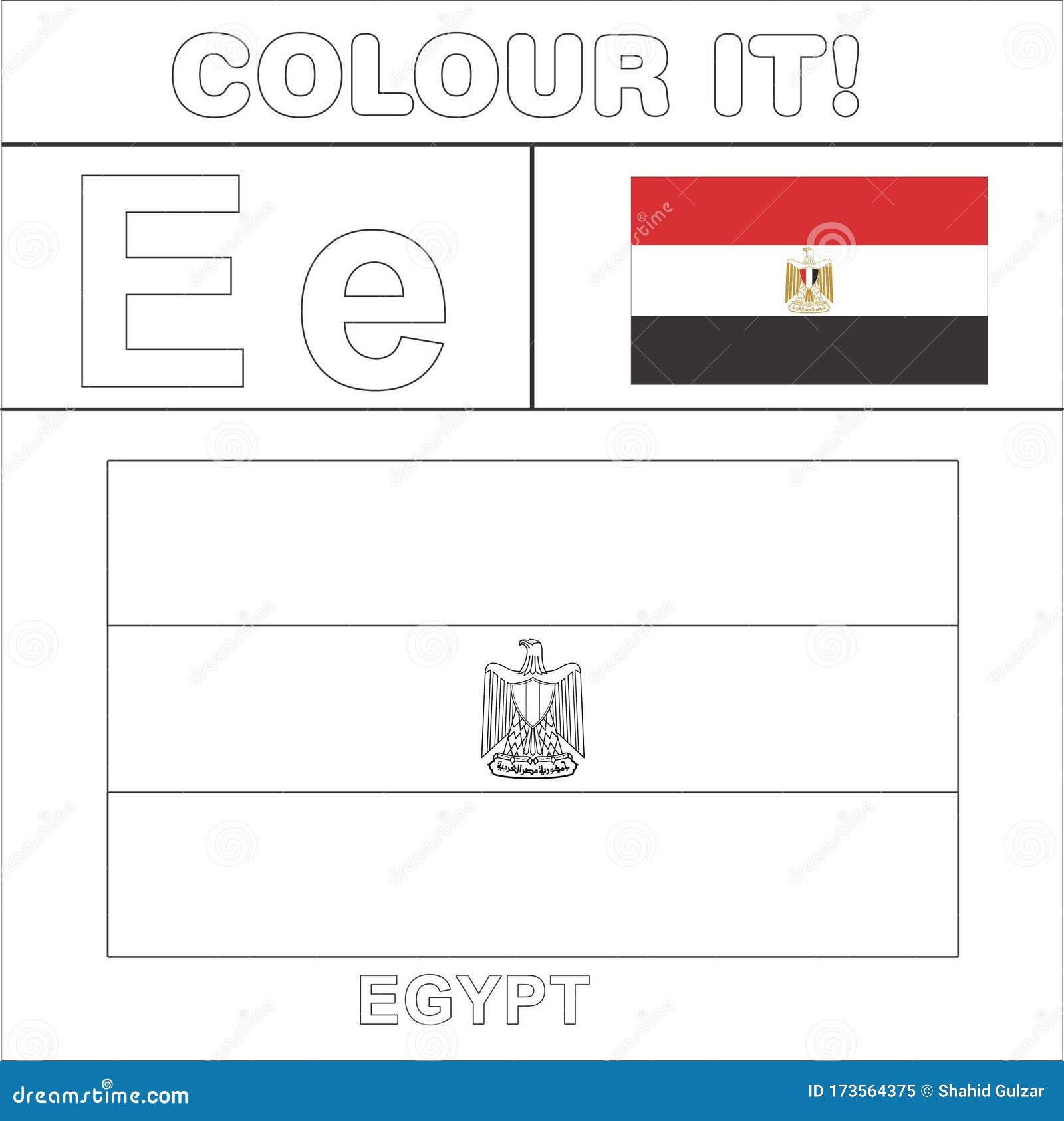 Colour it kids colouring page country starting from english letter e egypt how to color flag stock illustration