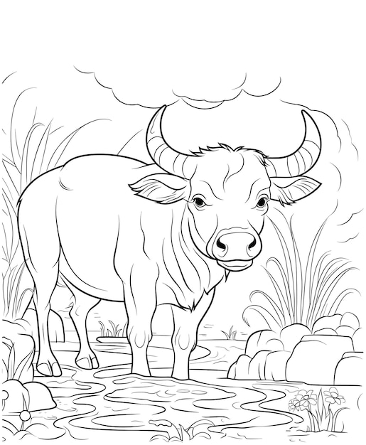 Premium vector buffalo animal coloring page for kids