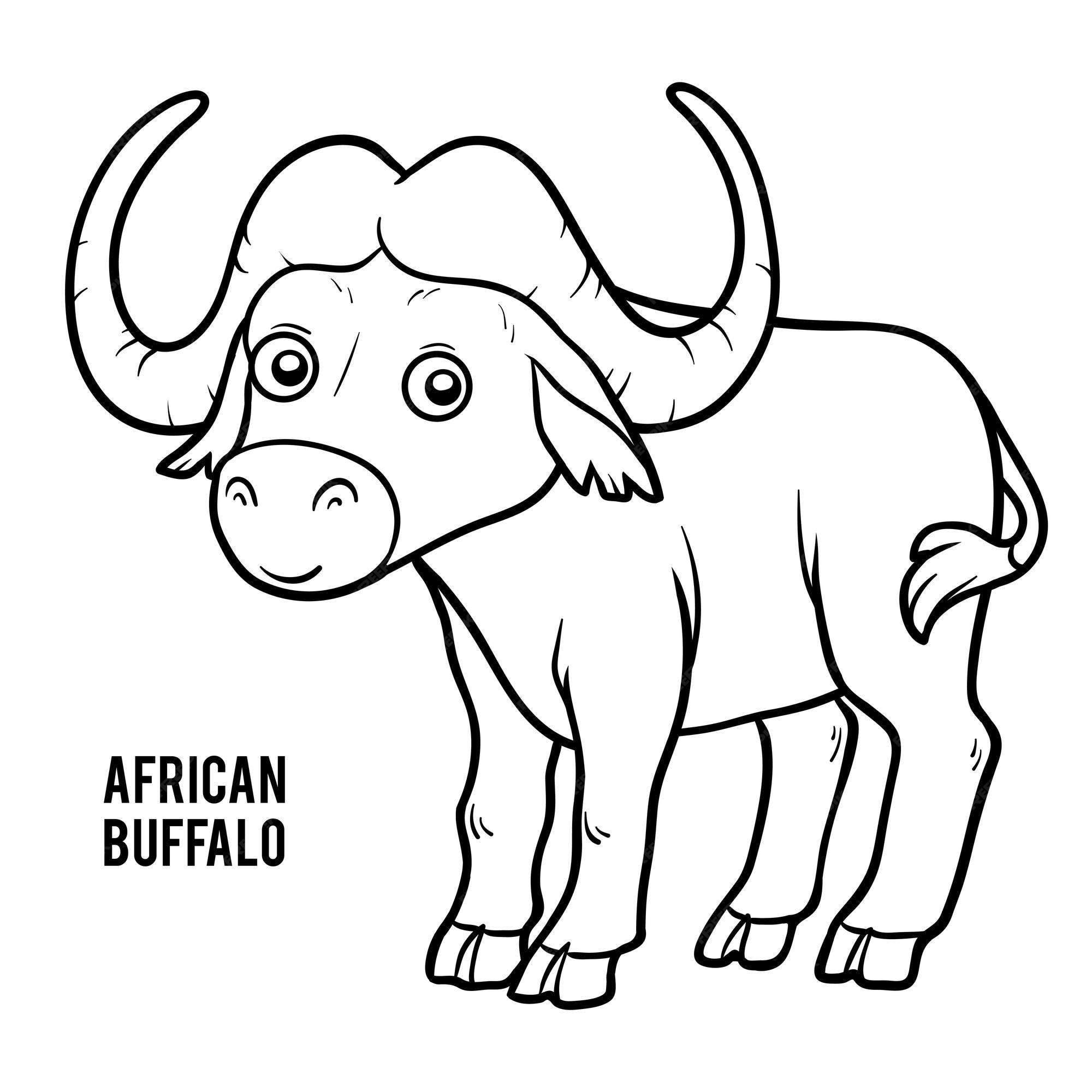 Premium vector coloring book for children african buffalo