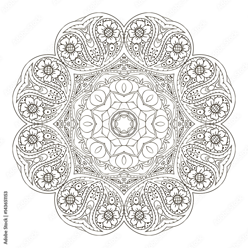 Mandala oriental pattern traditional round ornament turkey egypt relaxing coloring picture vector