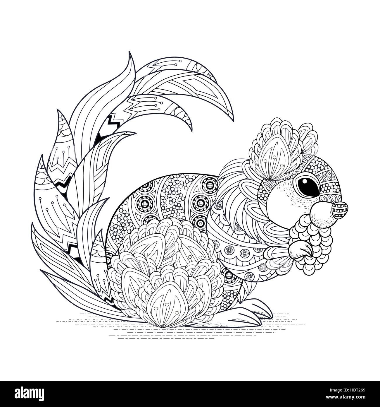 Lovely squirrel coloring page in exquisite style stock vector image art