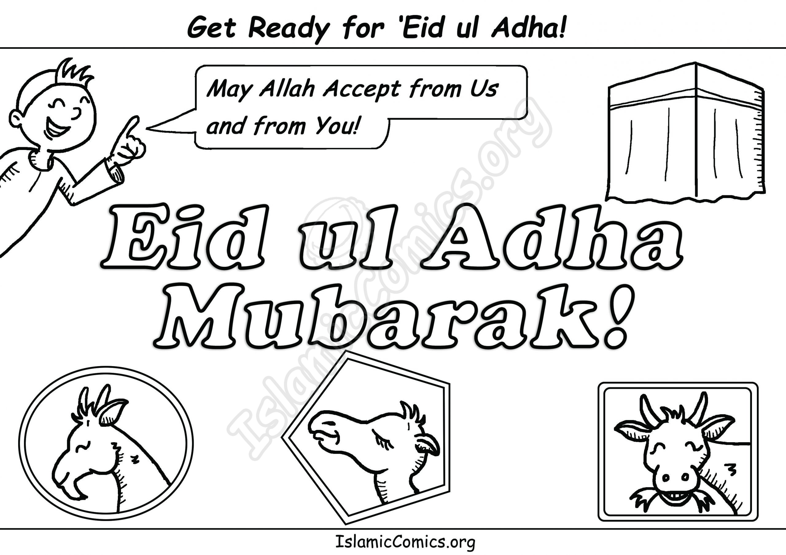 Eid ul adha hajj coloring pages activity sheets â islamic comics