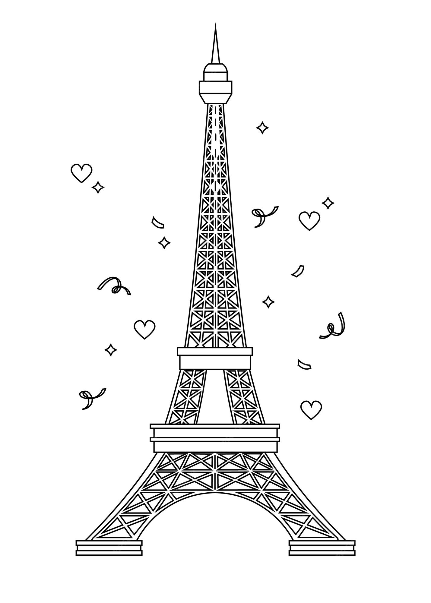 Premium vector coloring page for kids with eiffel tower