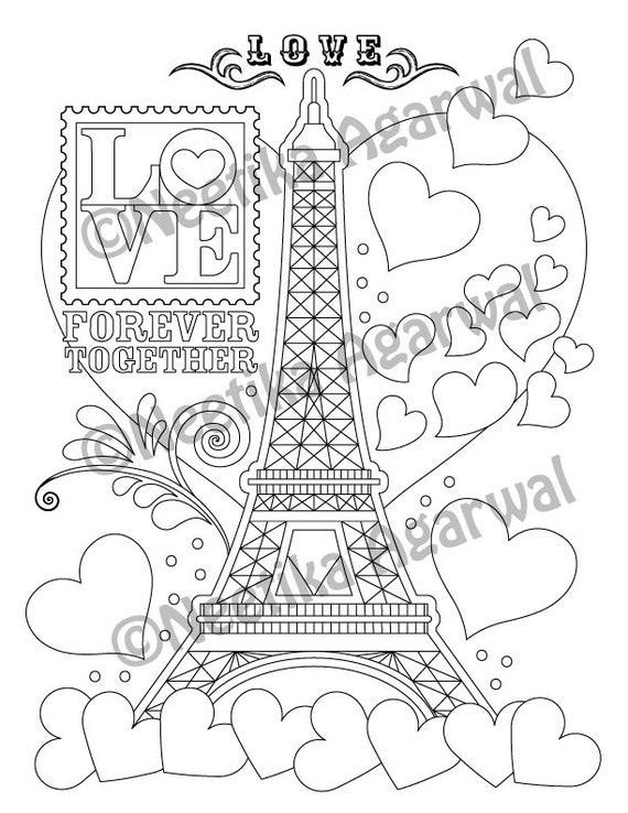 Eiffel tower adult coloring page valentines day coloring page printable coloring page digital download download now