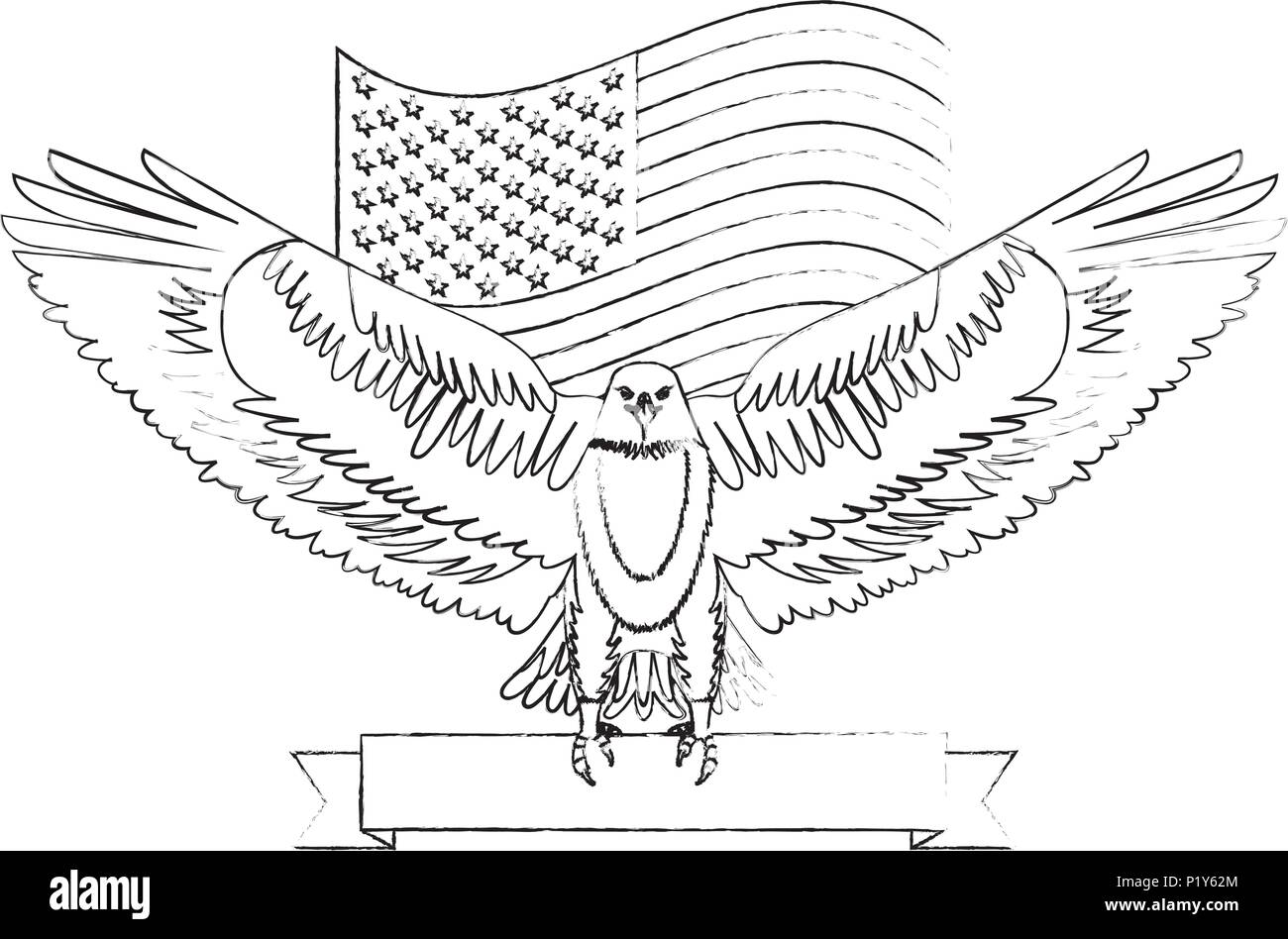 El ãguila calva americana con el emblema de la bandera de tados unidos diseão de ilustracion vectorial imagen vector de stock