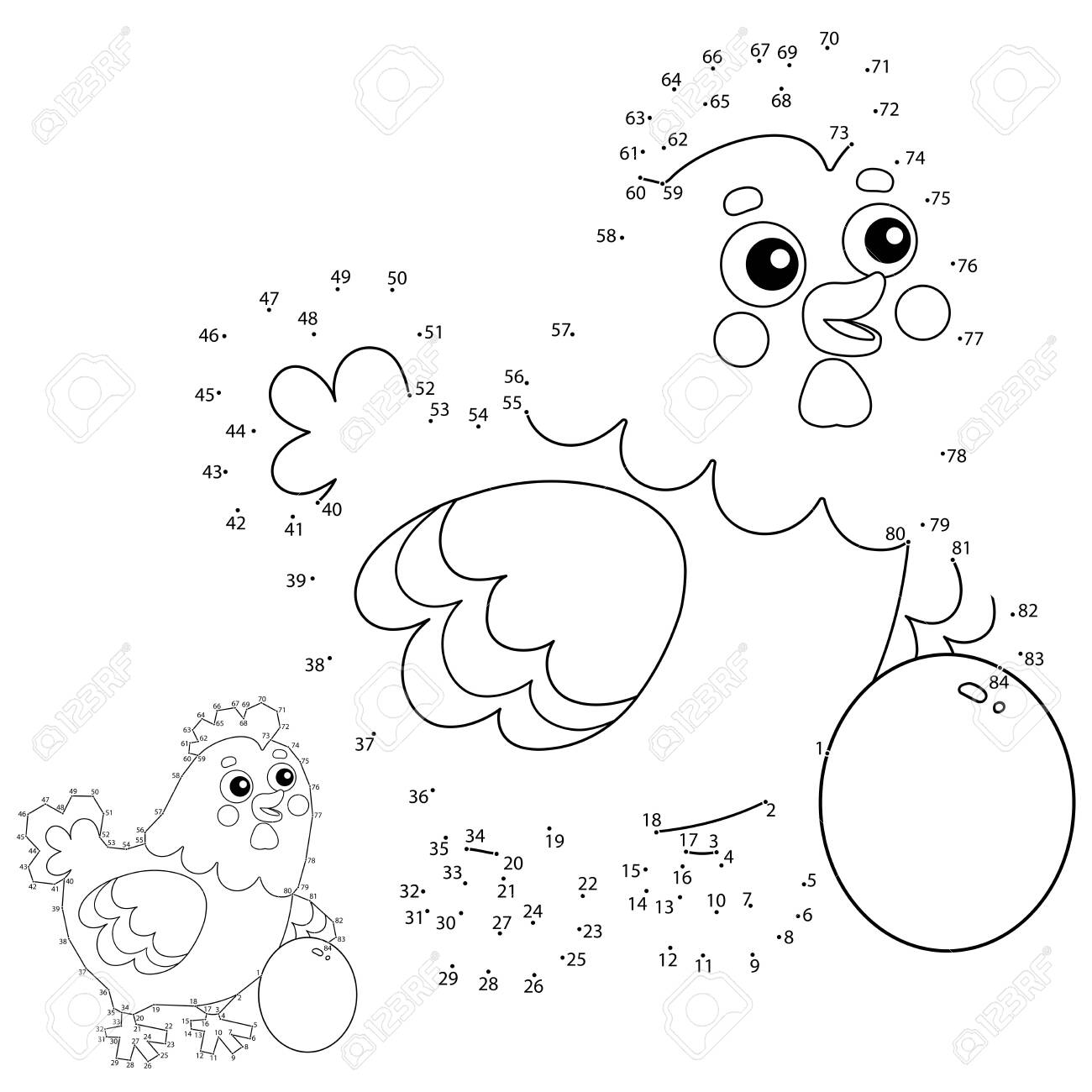 Educational puzzle game for kids numbers game cartoon chicken or hen with egg farm animals coloring book for children royalty free svg cliparts vectors and stock illustration image
