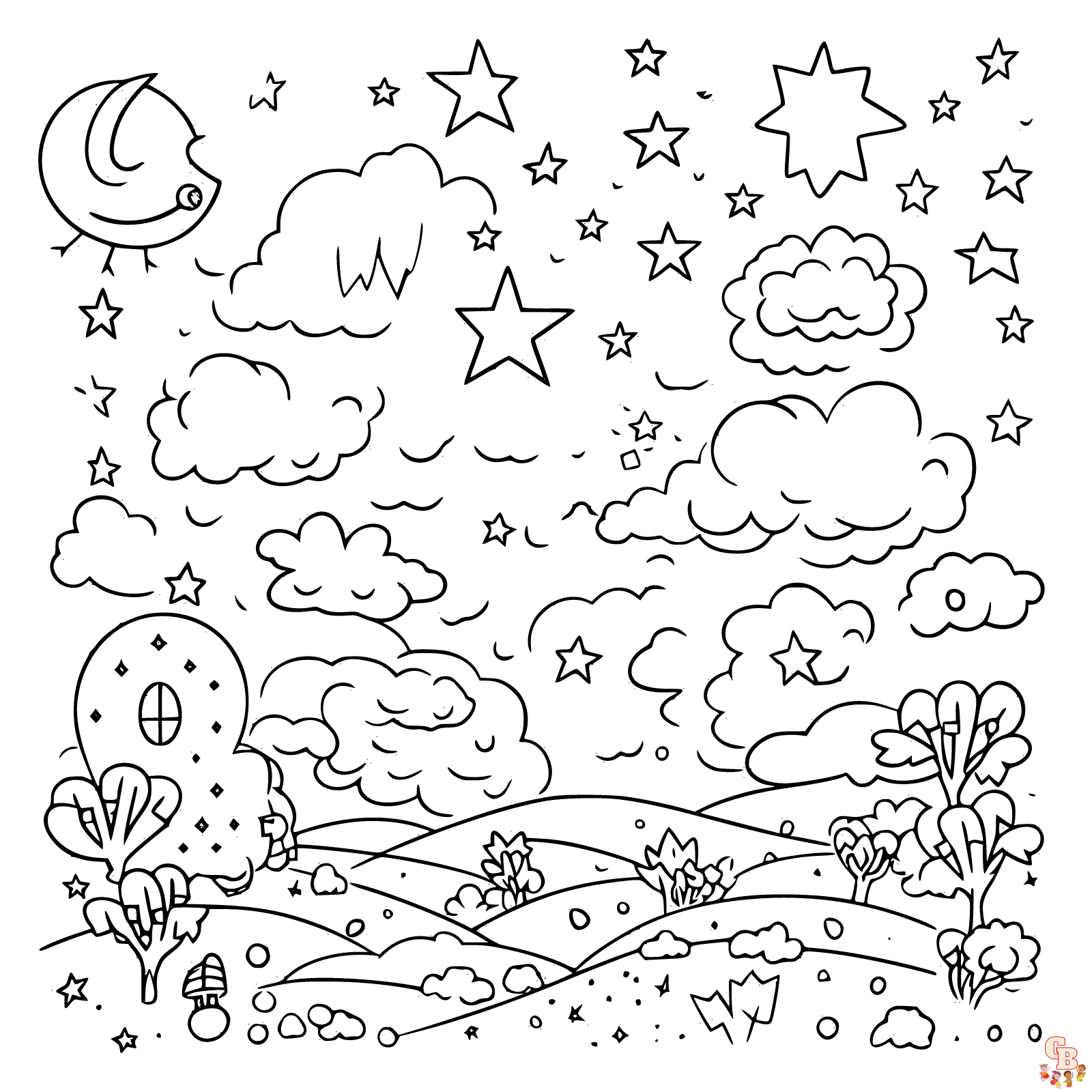 Pãginas para colorear de cielo nocturno imprimibles gratis para niãos y adultos