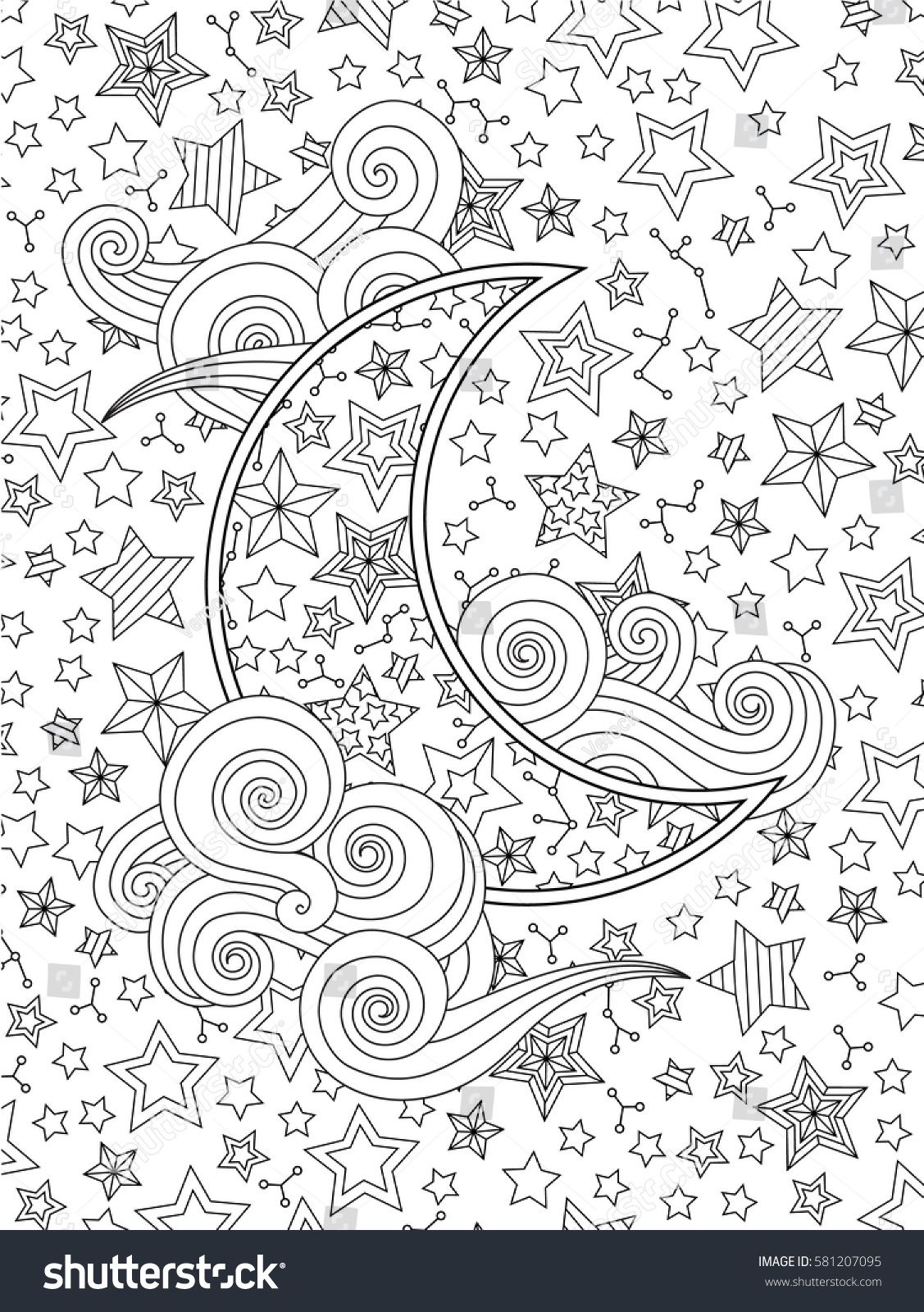 Imagen de color de nubes lunares vector de stock libre de regalãas shutterstock star coloring pages mandala coloring pages space coloring pages