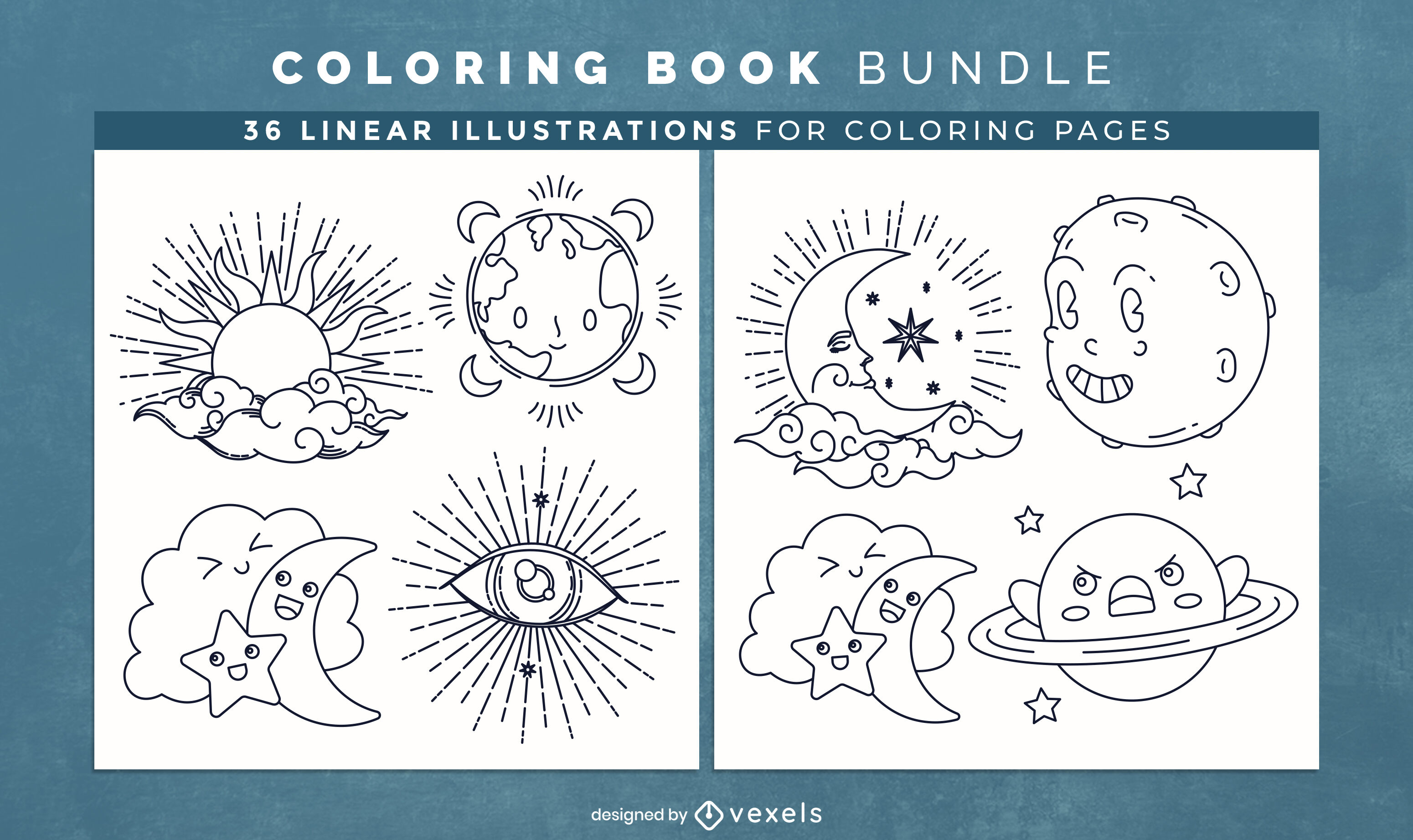 Dcarga vector de elementos del cielo para colorear libro kdp interior dign