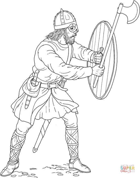 Viking with ax and shield coloring page free printable coloring pag coloring pag coloring books anatomy coloring book