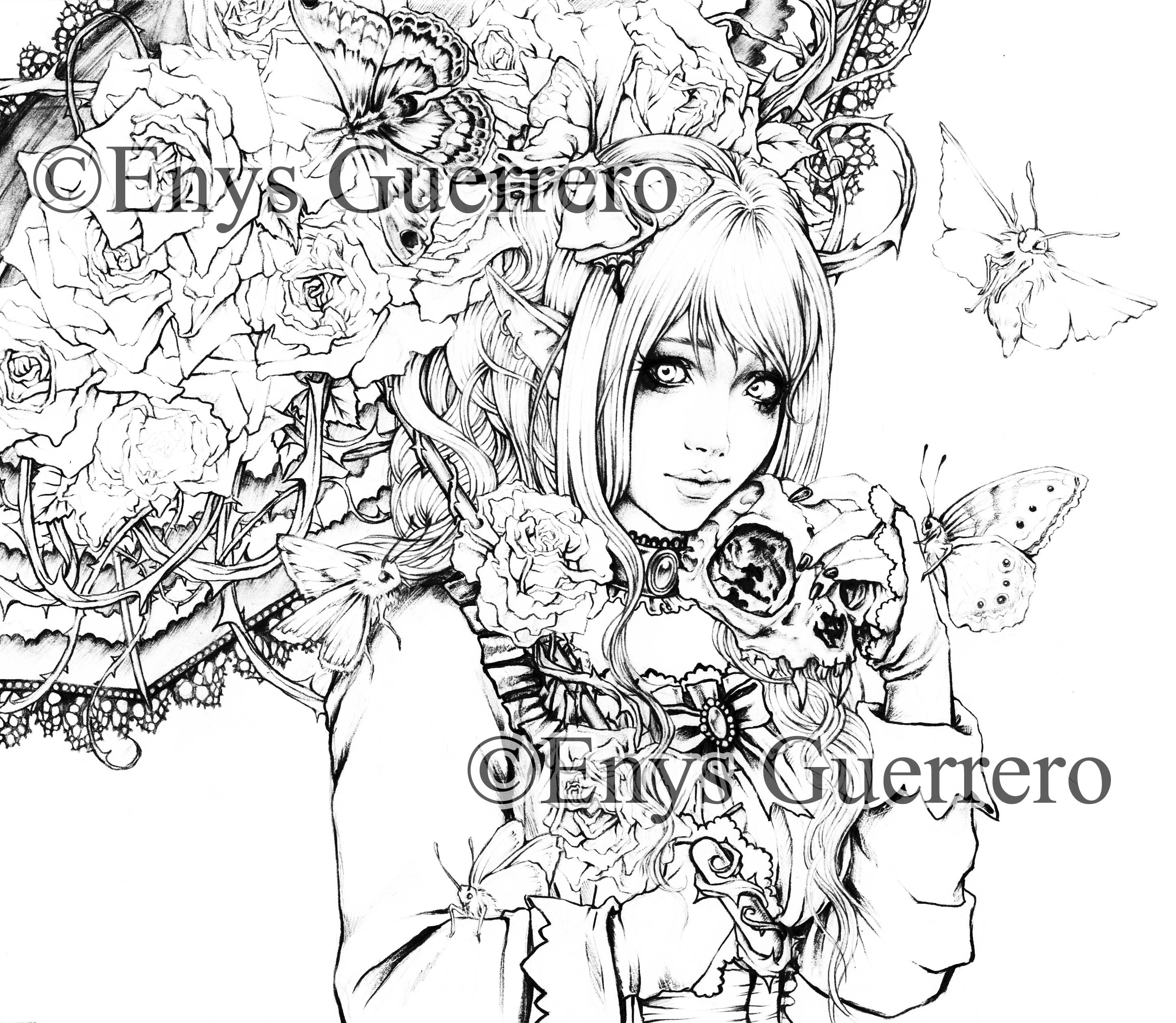 Dark elf coloring page goth fantasy printable descargar por enys guerrero