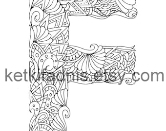 Letter f coloring page instant pdf download alphabet coloring page hand drawn diy printable coloring page letter illustration