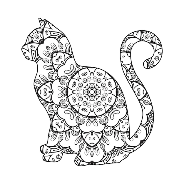 Premium vector mandala cat coloring page for kids