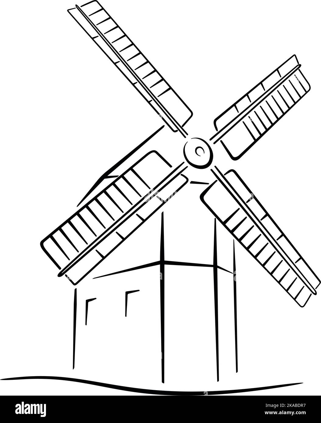 Edificio de molino de viento imãgen de stock en blanco y negro