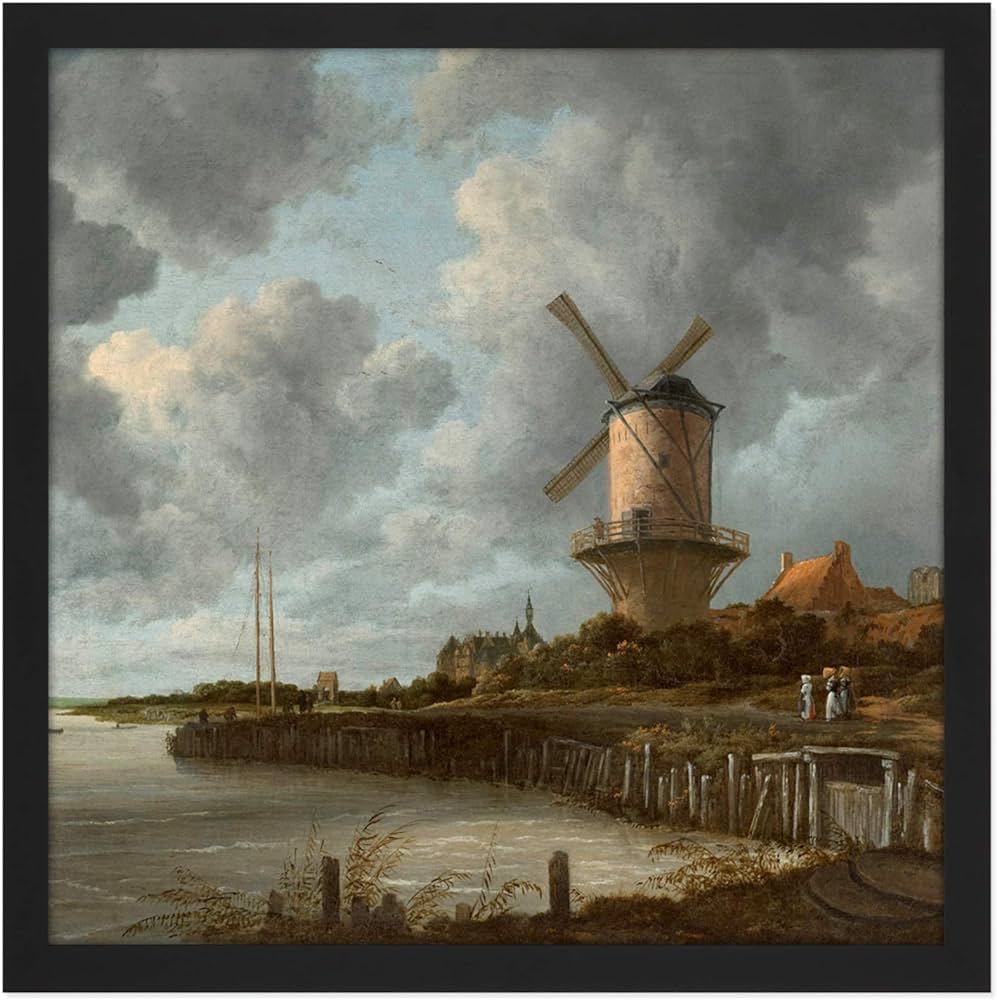 Van ruisdael windmill wijk bij duurstede painting square wooden framed wall art print picture x inch pintura madera pared imagen hogar y cocina