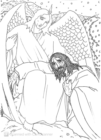 Dibujo de aparece un ãngel y consuela a jesãºs en su angustia para colorear dibujos para colorear imprimir gratis
