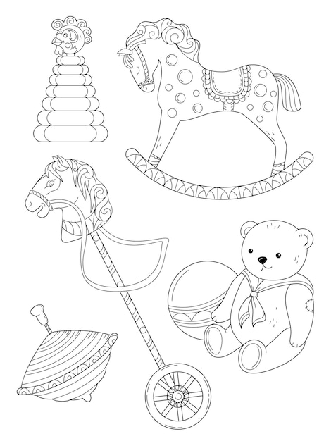 Premium vector favorite old toys coloring pictures for kids