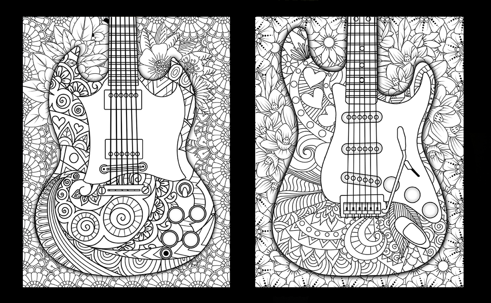 Amazing guitars coloring book for adults vol electric