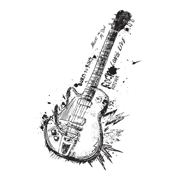 Thousand colour guitar drawings royalty