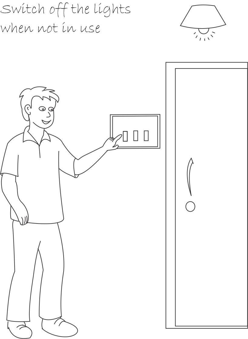 Save electricity printable coloring page for kids