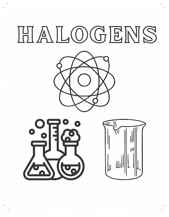 Halogen chemistry elements coloring pages digital download coloring pages