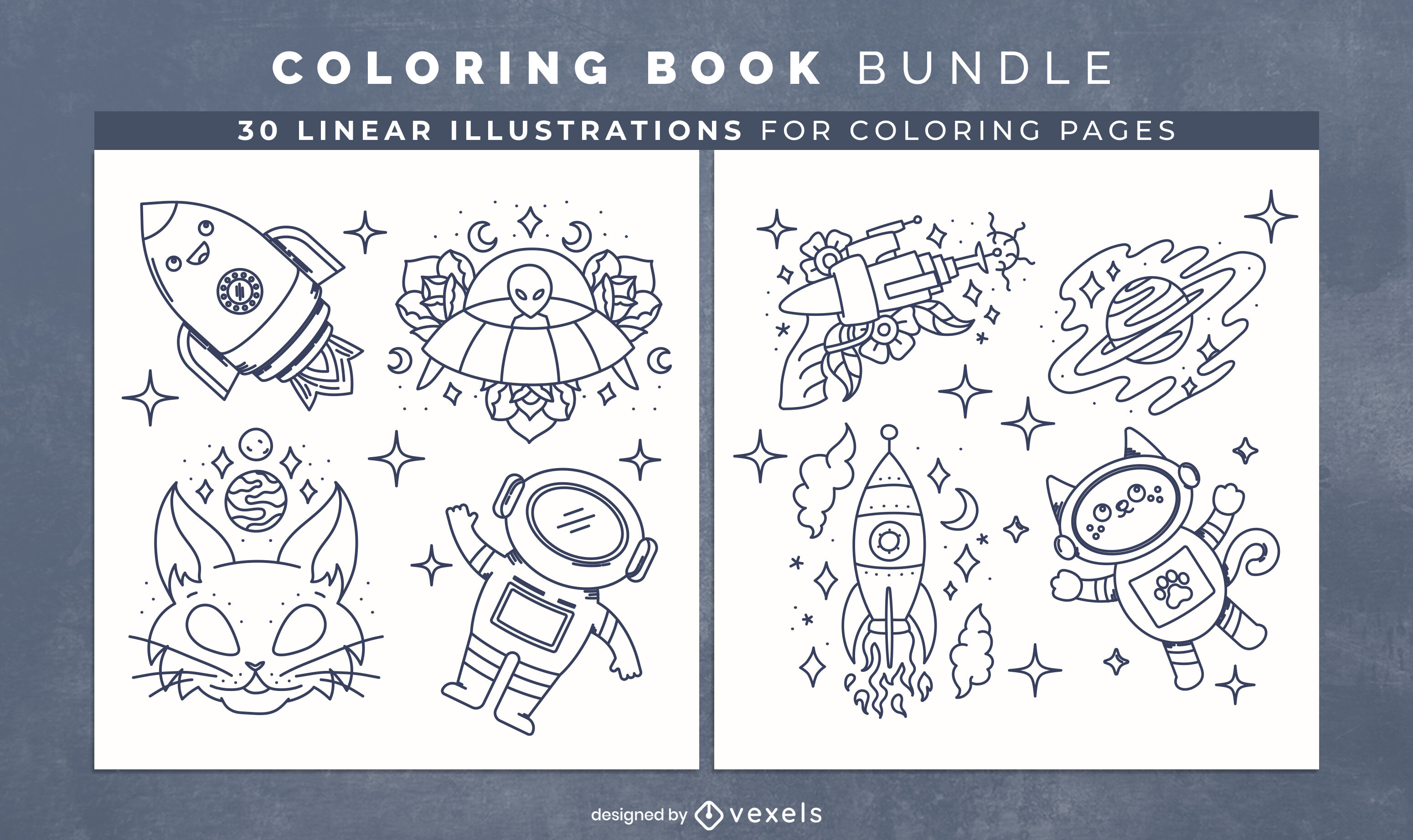 Space elements coloring book pages design vector download