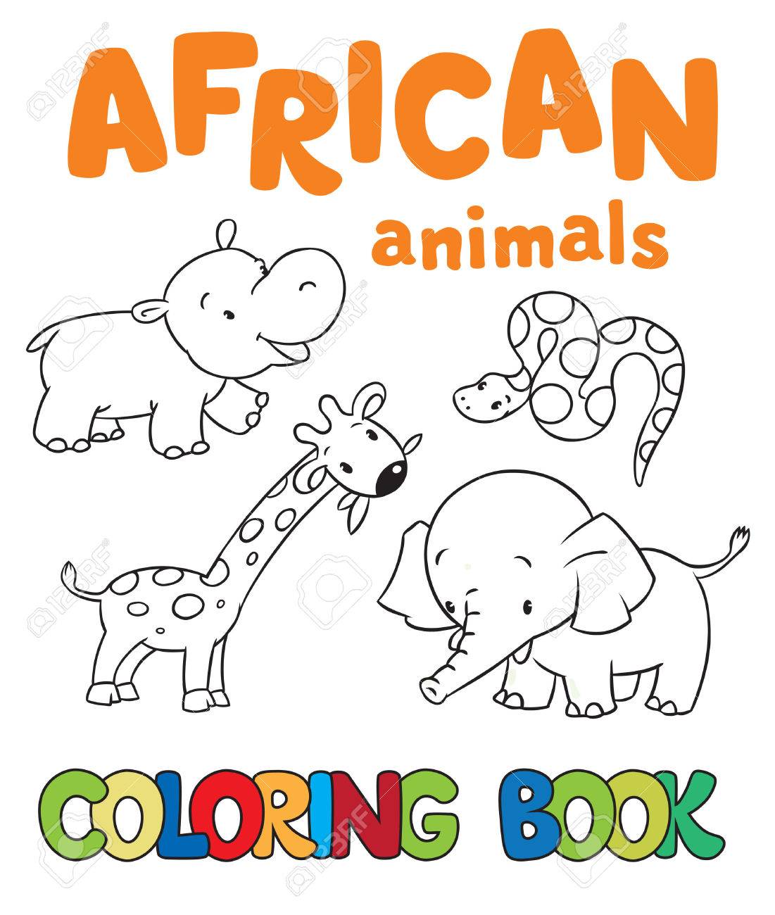 Coloring book or coloring picture with african animals giraffe hippo snake elephant royalty free svg cliparts vectors and stock illustration image