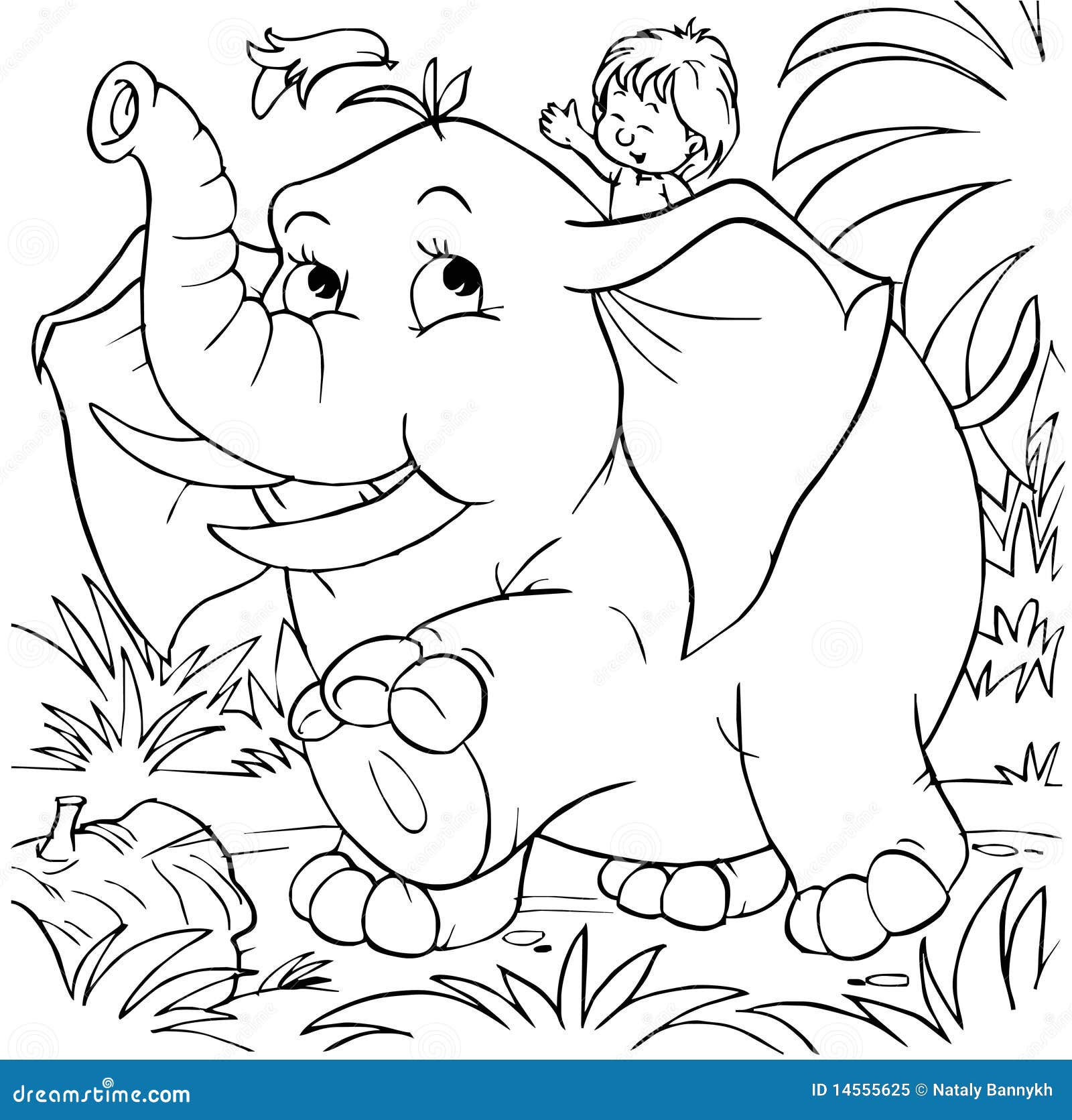 Boy rides an elephant stock illustration illustration of outline