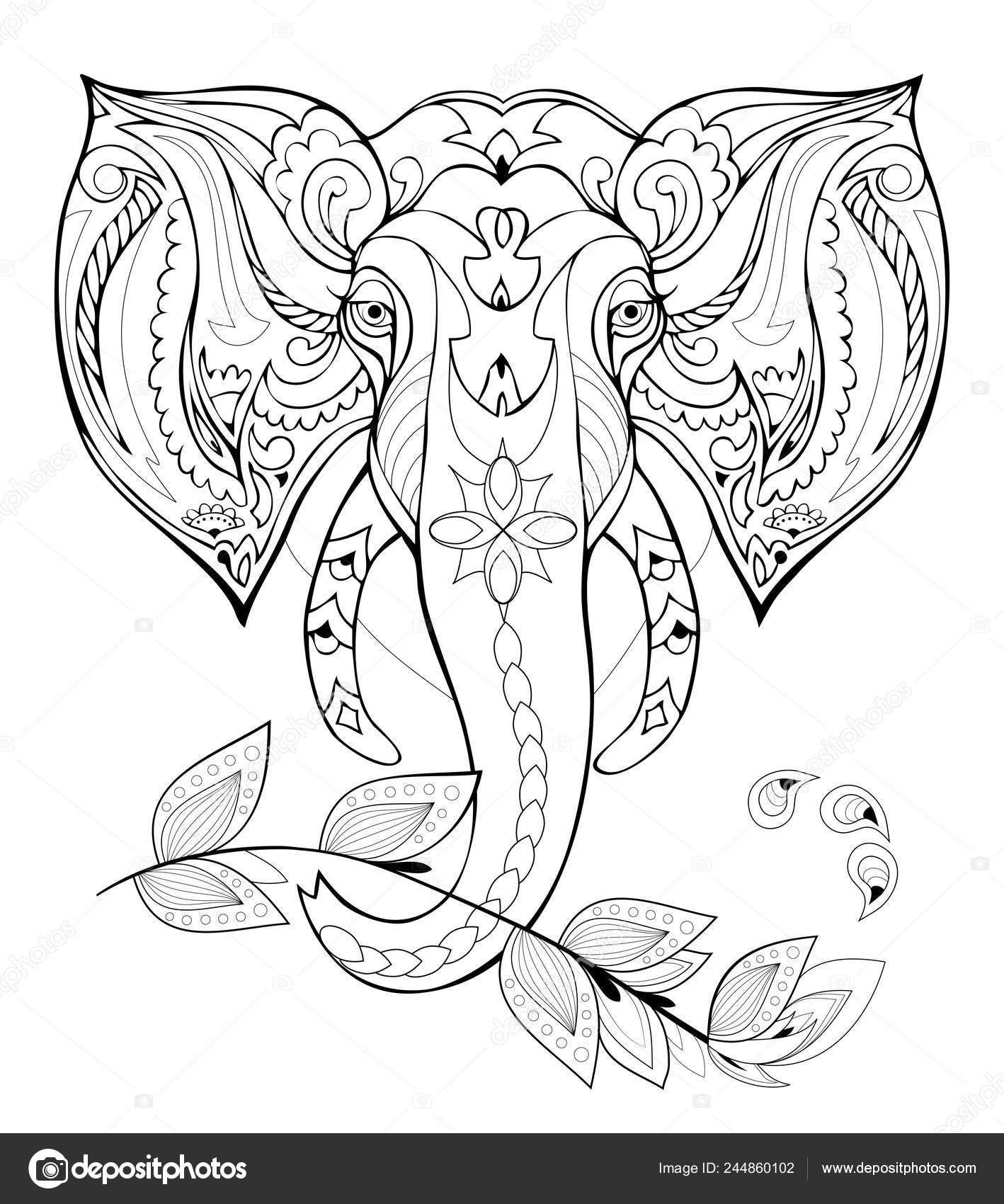 Stylized elephant head black white page coloring book pattern modern stock vector by nataljacernecka