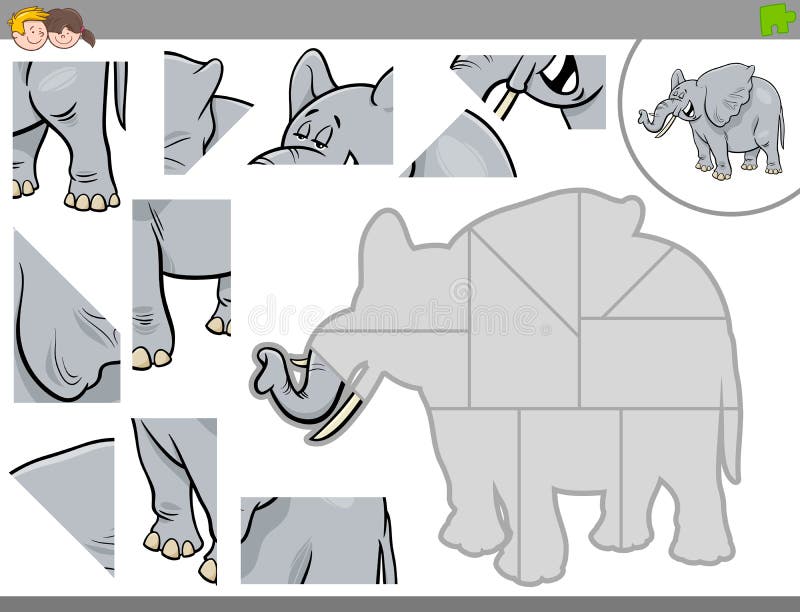 Jigsaw puzzle game with elephant animal stock vector