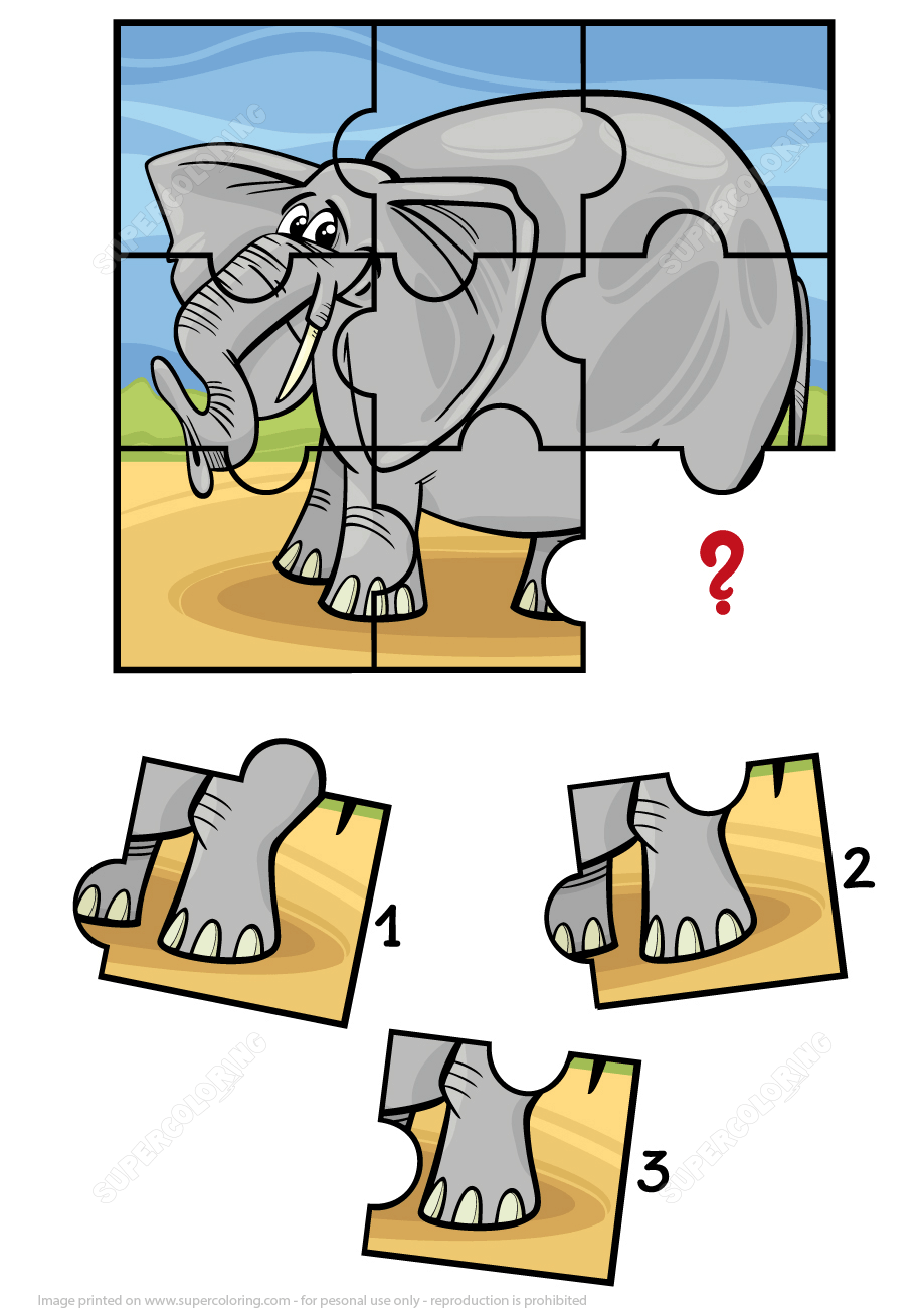 Jigsaw puzzle with elephant free printable puzzle games