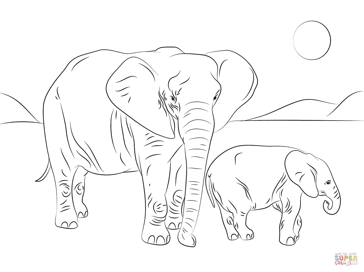 African elephant family coloring page free printable coloring pages