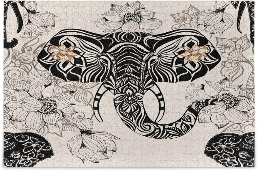 Vintage lotus indian elephant jigsaw puzzles for adults pieces educational puzzle games toys for families teenagers toys games