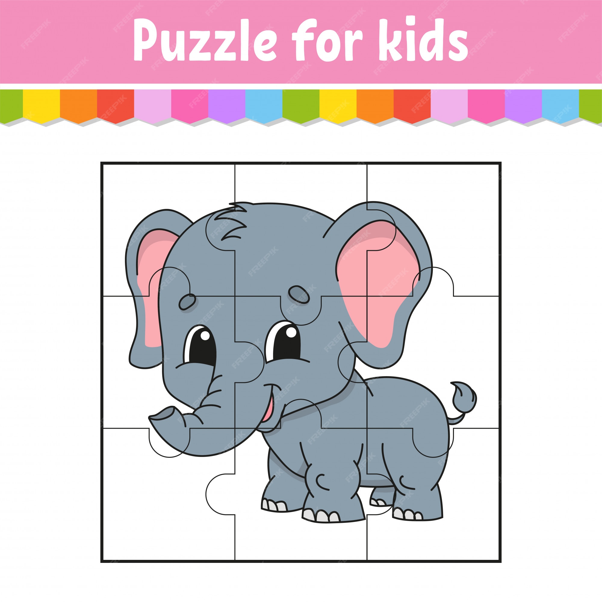 Premium vector puzzle game for kids gray elephant education worksheet color activity page